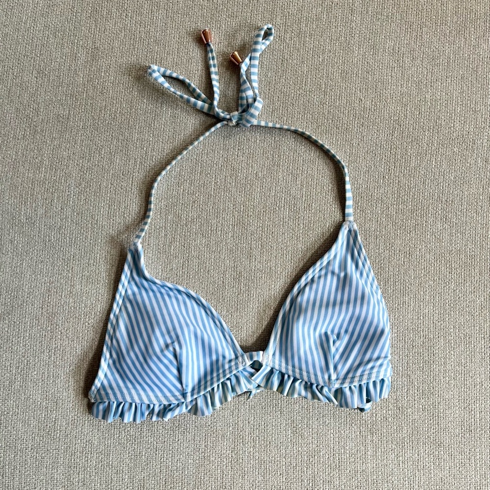 Blue & White Striped Bikini Top